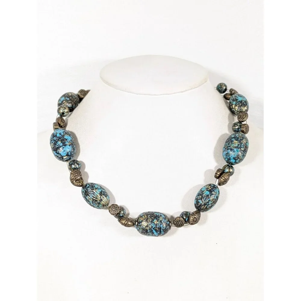 Bronze Tone Green Patina Faux Stone Statement Necklace‎ 20